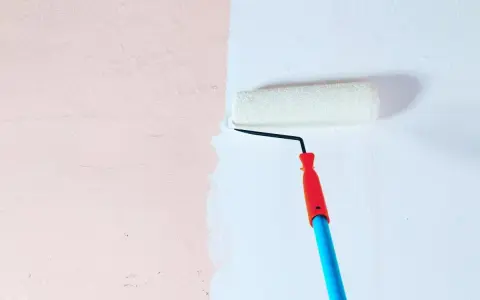 Malowanie ściany wałkiem. Zastanawiasz się, czy wybrać farbę ceramiczną czy lateksową? Biała farba kryje różową.
