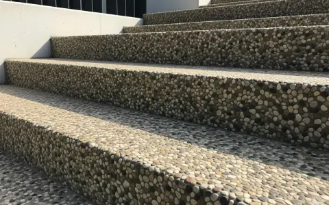 Schody zewnętrzne wyłożone drobnym kamieniem, idealne rozwiązanie czym wyłożyć schody zewnętrzne, trwałe i estetyczne.