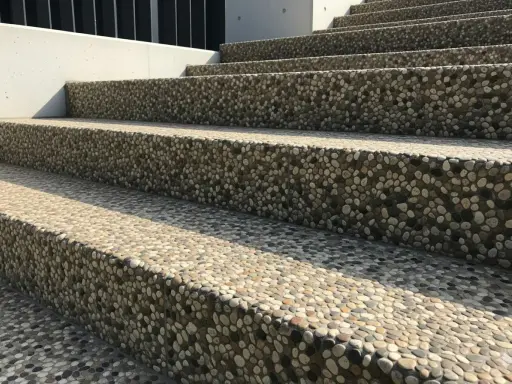 Schody zewnętrzne wyłożone drobnym kamieniem, idealne rozwiązanie czym wyłożyć schody zewnętrzne, trwałe i estetyczne.